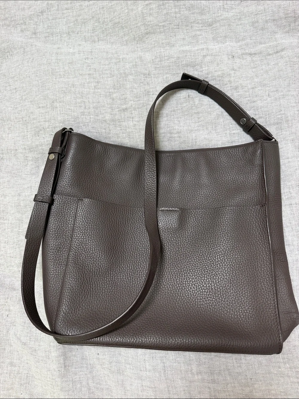 All Saints Leather Crossbody Tote Bag in Dark Brown Leather